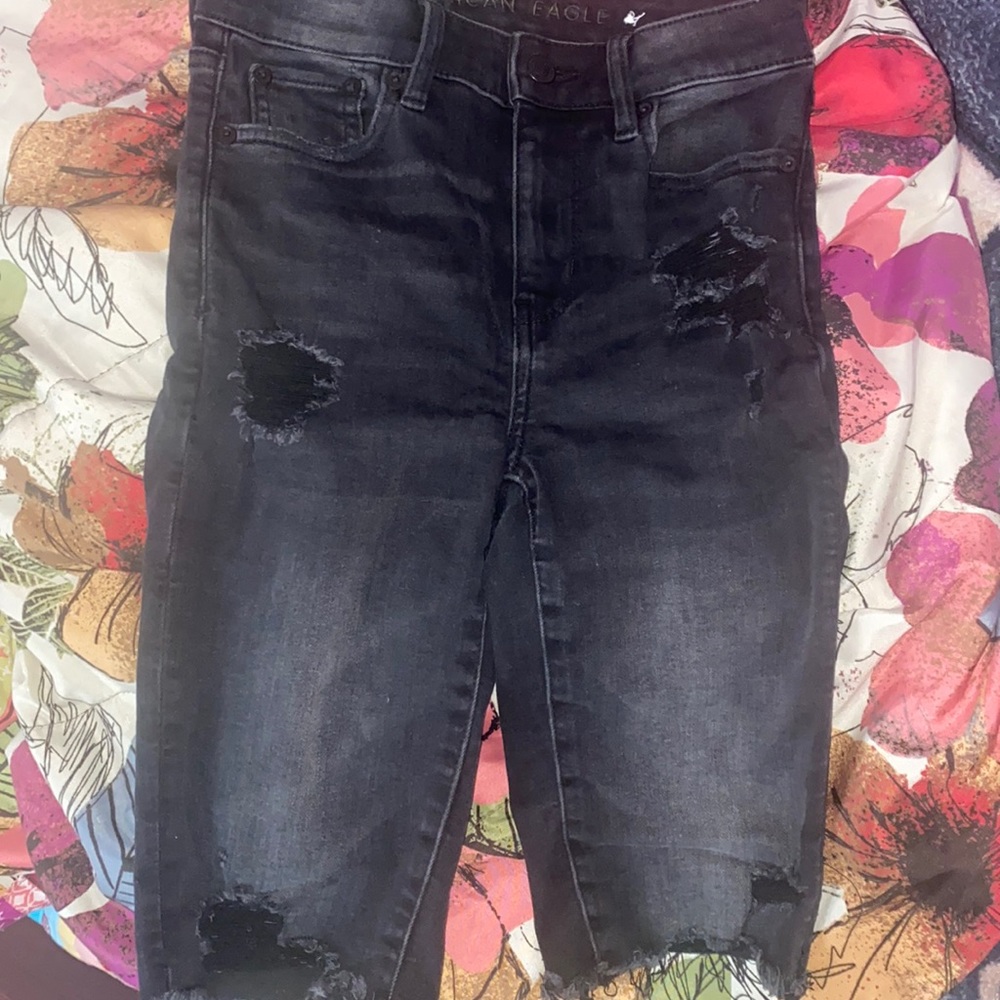 American Eagle, Black denim, ripped shorts